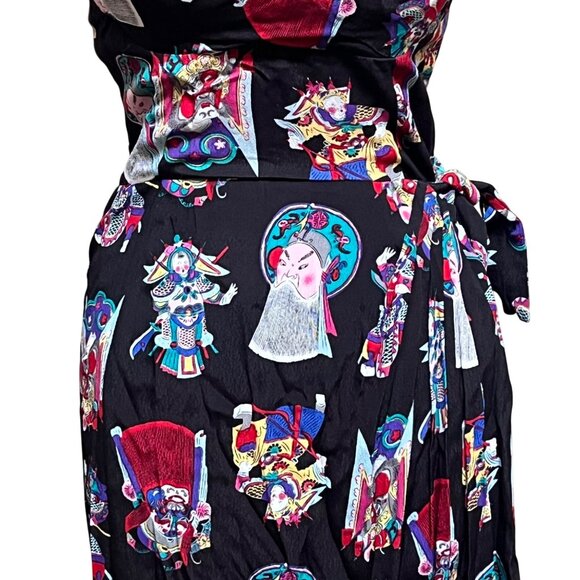 Trashy Diva Halter Faux Wrap Dress Black Multicolor 10 Asian‎ Pin Up Rockabilly - Picture 5 of 10